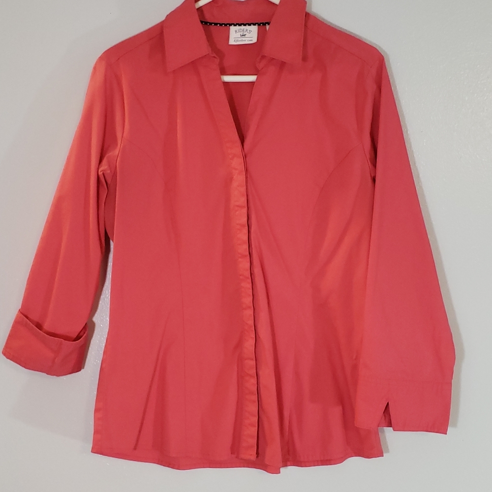 Ladies covered button down blouse